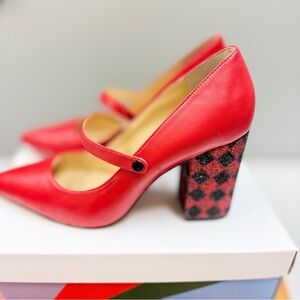 Katy‎ Perry Red Mary Janes with Checkerboard glitter heels